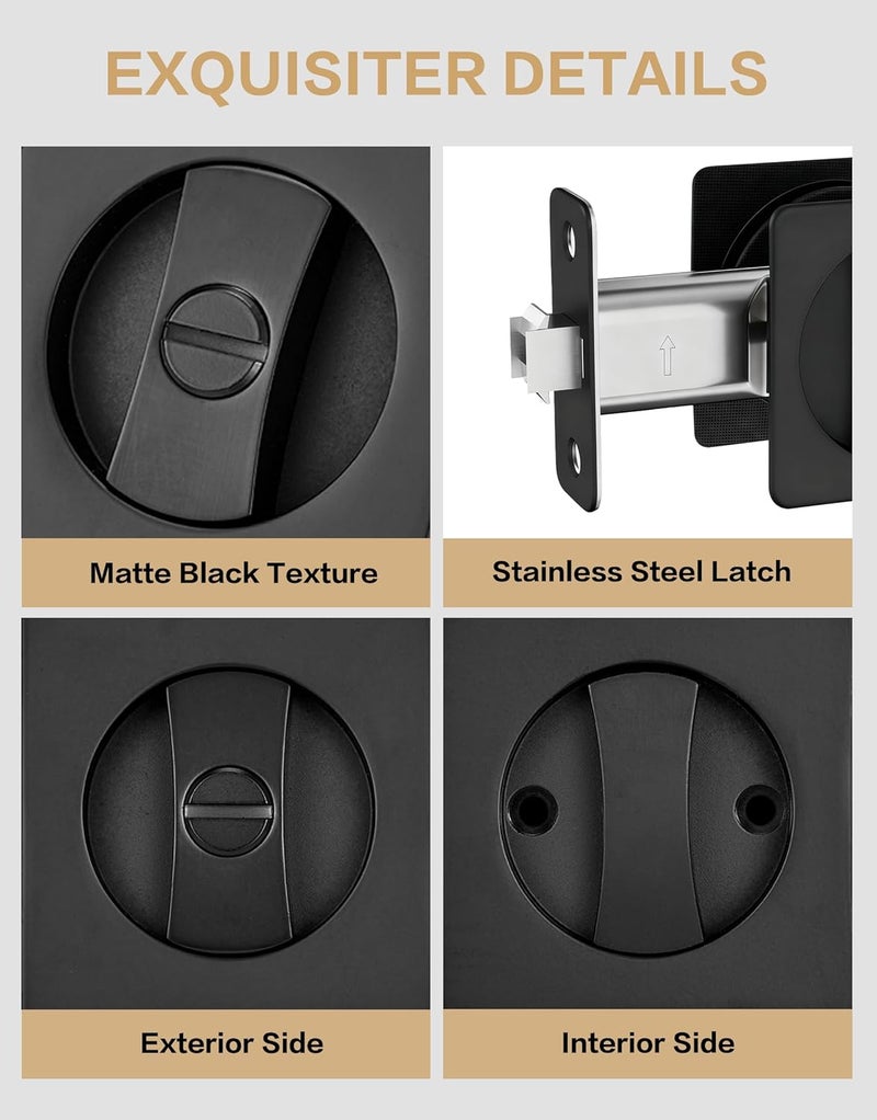 Lethato Pocket Door Hardware Black, Pocket Door Lock, Pocket Door Latch, Matte Black Contemporary Pocket Door with Privacy Lock (1 Pack, Square Rounded-Corner) - Image 3